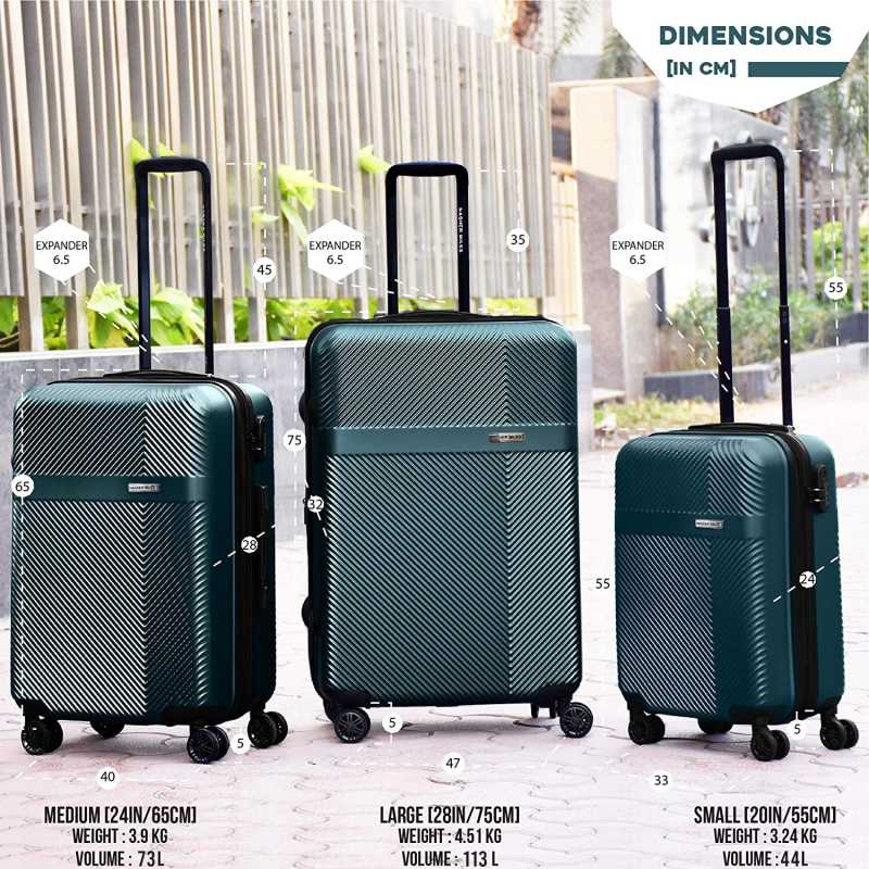 Large Check-in Luggage (75 cm) – Hard-Side Polycarbonate Luggage Set of 3 Bottle Green Trolley Bag Bags (55, 65 & 75 Cm) – Green